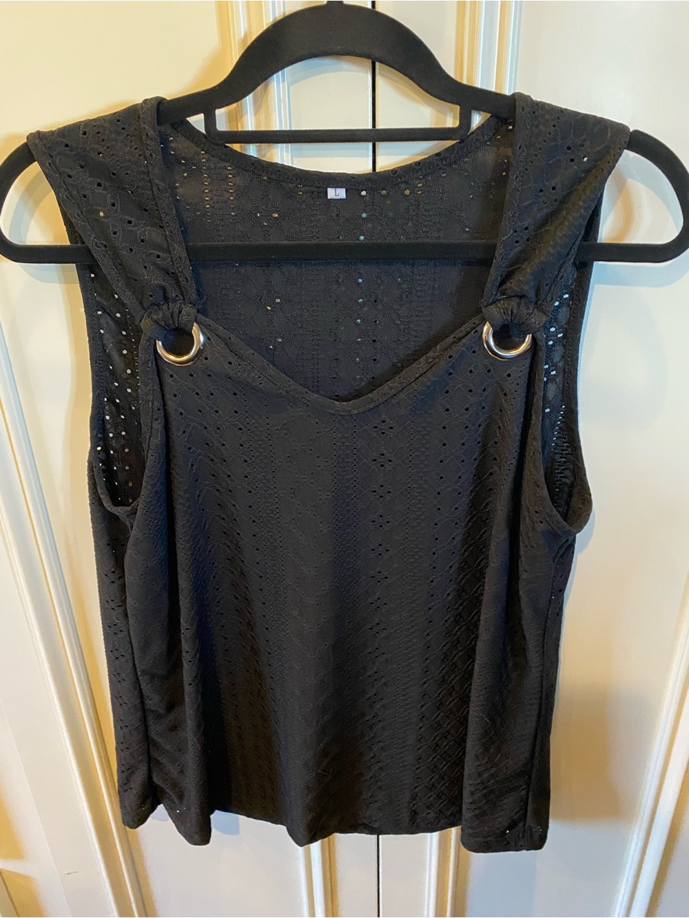 Women’s Black Eyelet Tank Top with Ring Detail